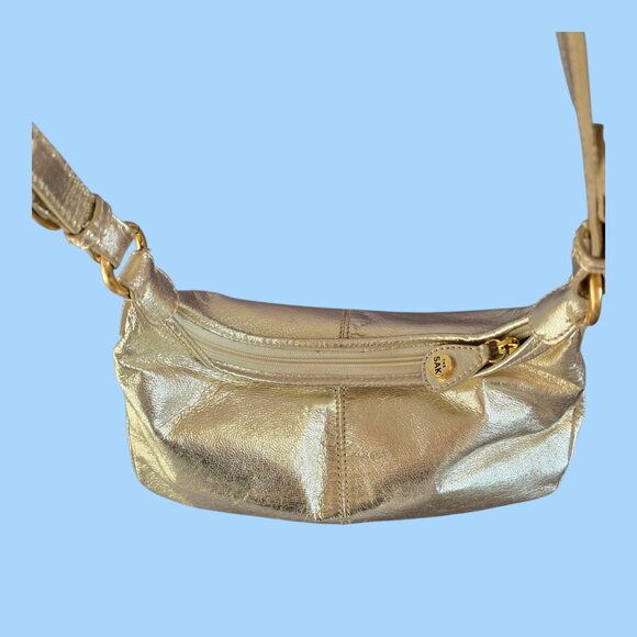 The Sak Leather Shoulder Bag Purse Metallic Gold 12" Long - Picture 9 of 12